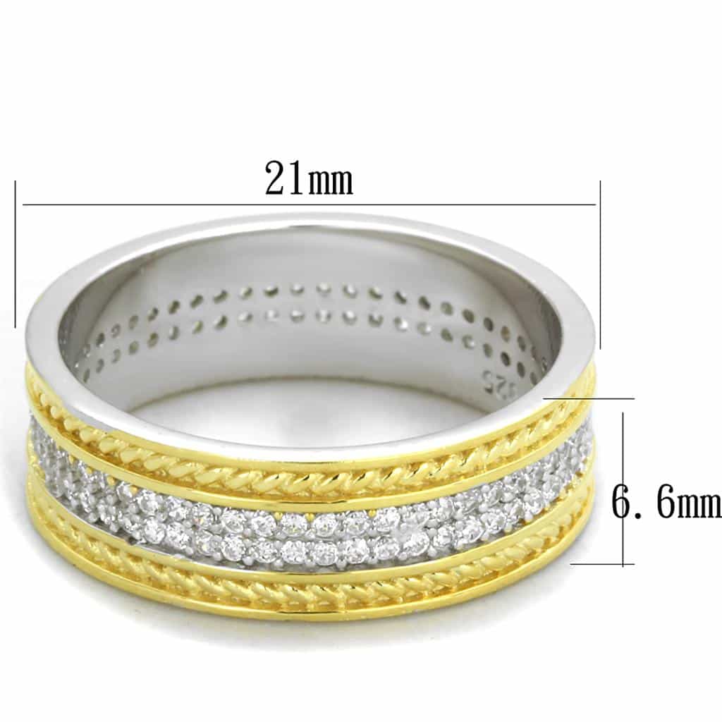 Sterling Silver Gold Two Tone CZ Pave Rope Edge Eternity Ring view 7