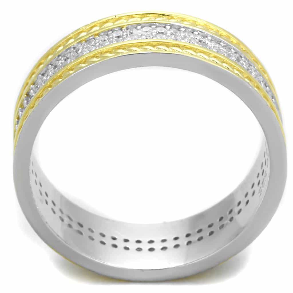 Sterling Silver Gold Two Tone CZ Pave Rope Edge Eternity Ring view 8