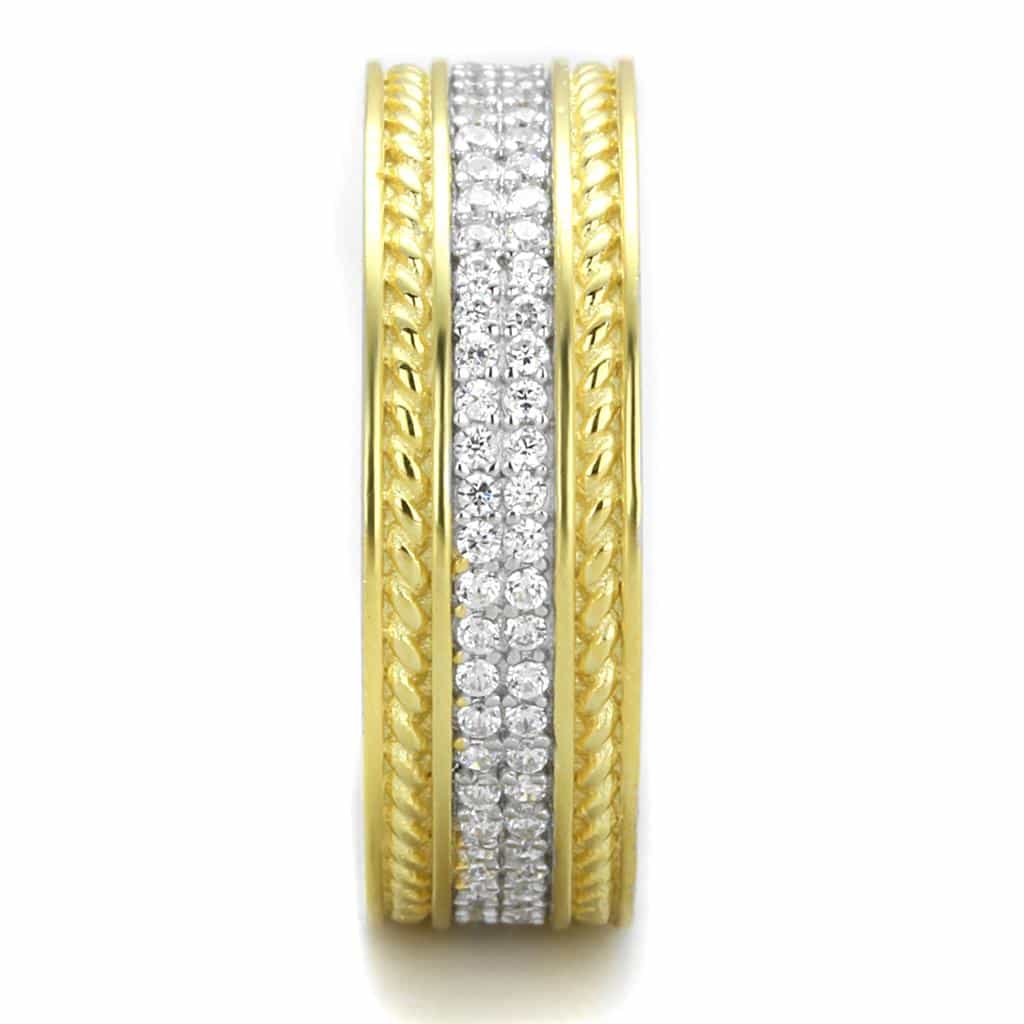 Sterling Silver Gold Two Tone CZ Pave Rope Edge Eternity Ring view 9