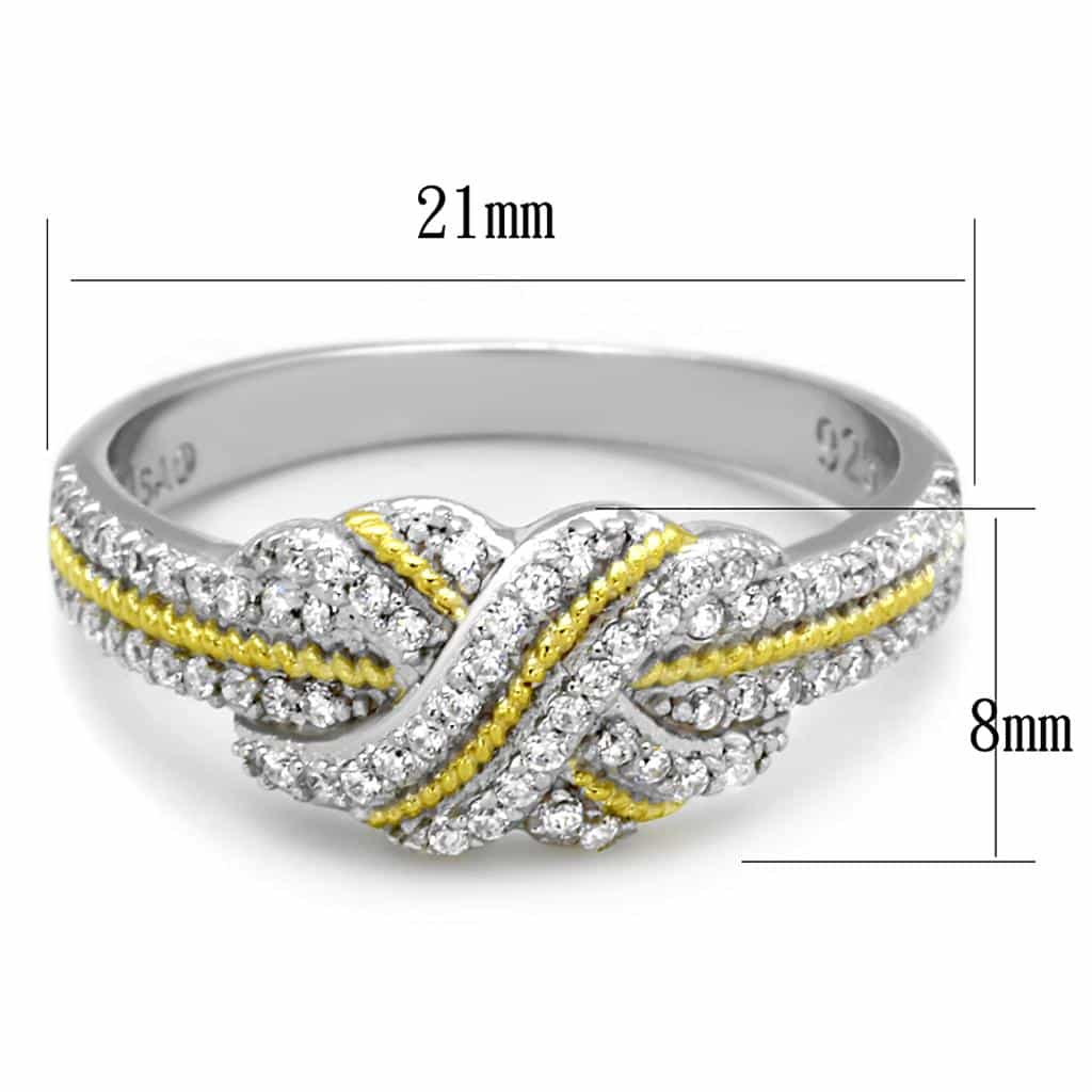 Sterling Silver Gold Two Tone CZ Infinity Knot Love Ring view 7