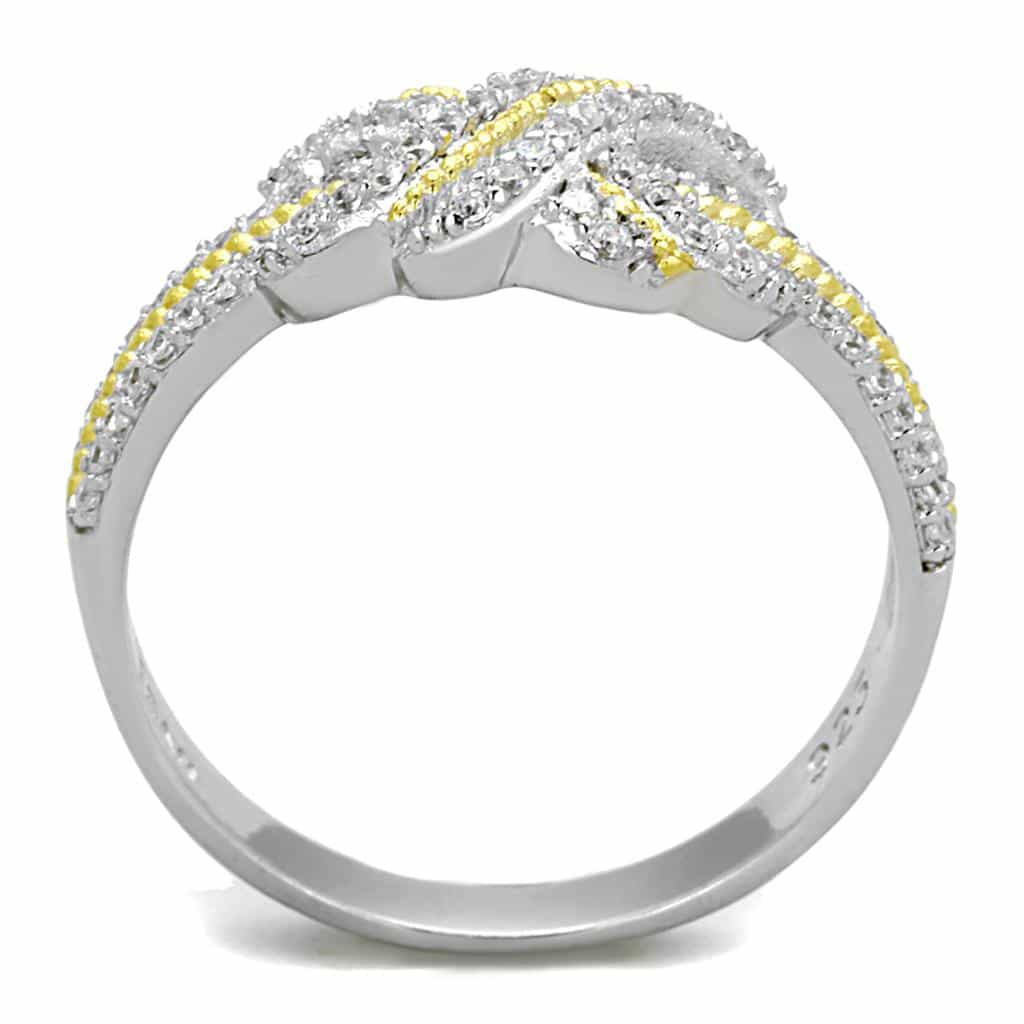 Sterling Silver Gold Two Tone CZ Infinity Knot Love Ring view 3