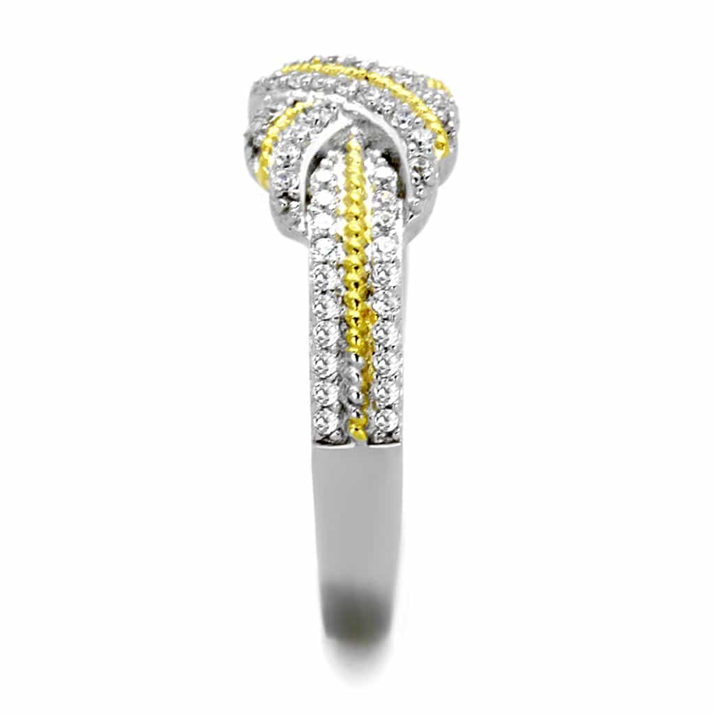 Sterling Silver Gold Two Tone CZ Infinity Knot Love Ring view 4
