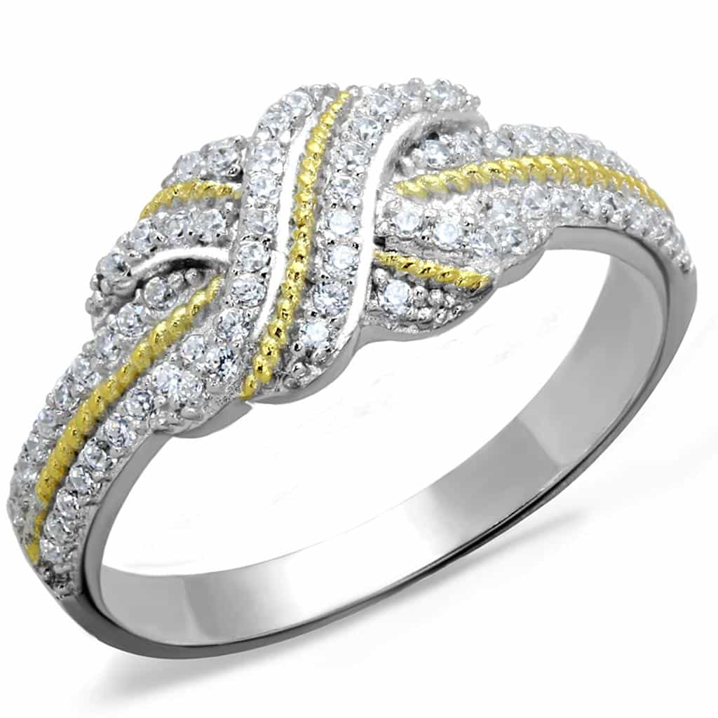 Sterling Silver Gold Two Tone CZ Infinity Knot Love Ring view 10