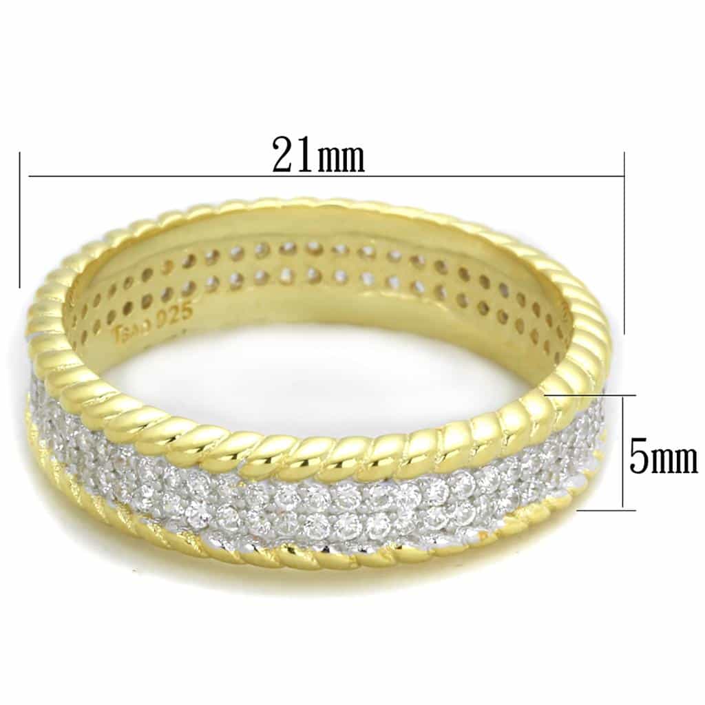 Sterling Silver Gold Two Tone CZ Twisted Rope Eternity Ring view 2