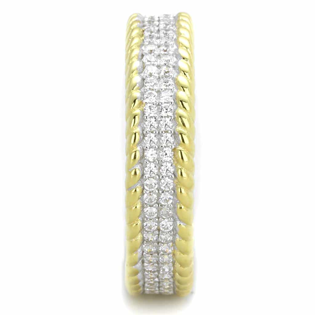 Sterling Silver Gold Two Tone CZ Twisted Rope Eternity Ring view 4