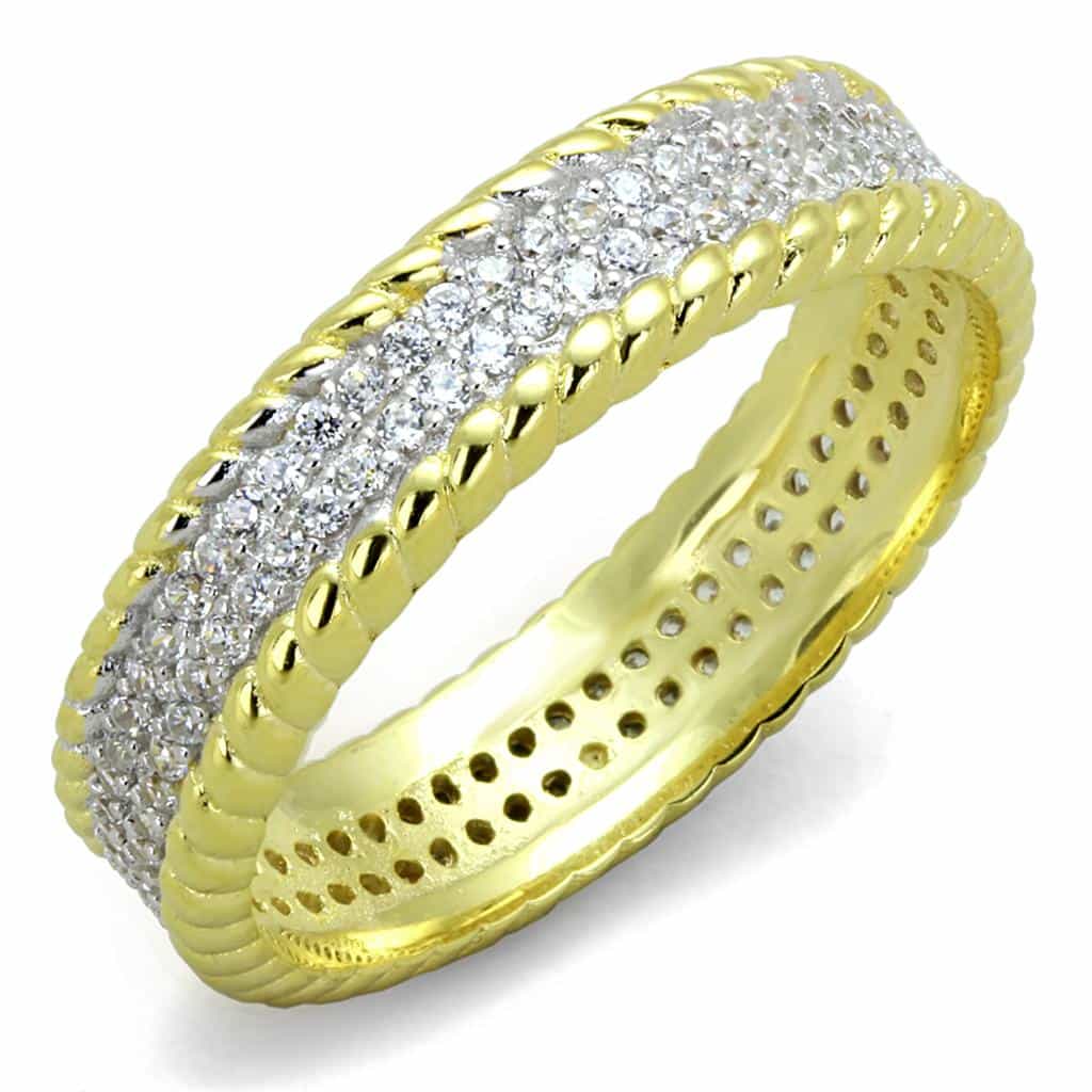 Sterling Silver Gold Two Tone CZ Twisted Rope Eternity Ring view 5