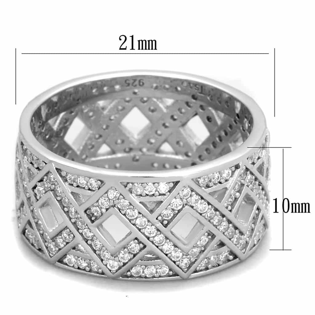 Sterling Silver CZ Pave Diamond Lattice X Wide Ring view 7