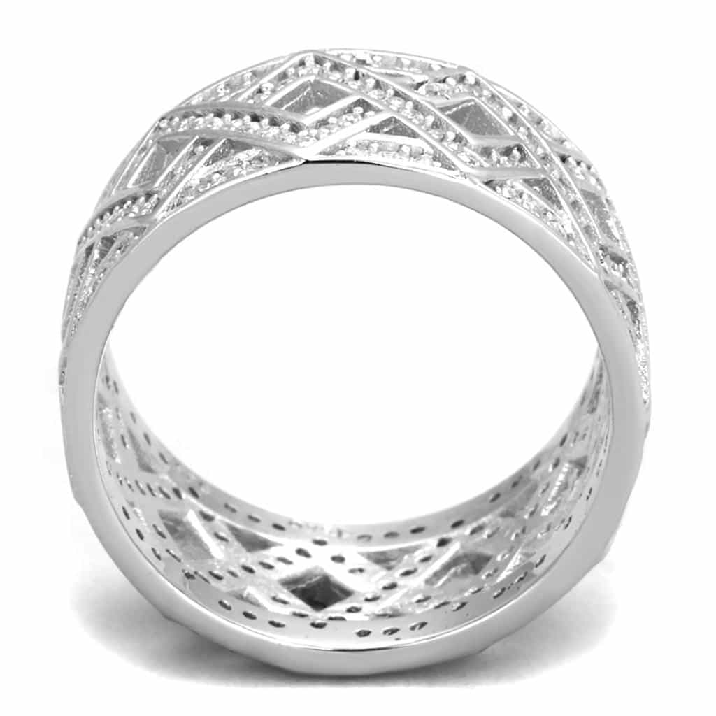 Sterling Silver CZ Pave Diamond Lattice X Wide Ring view 8