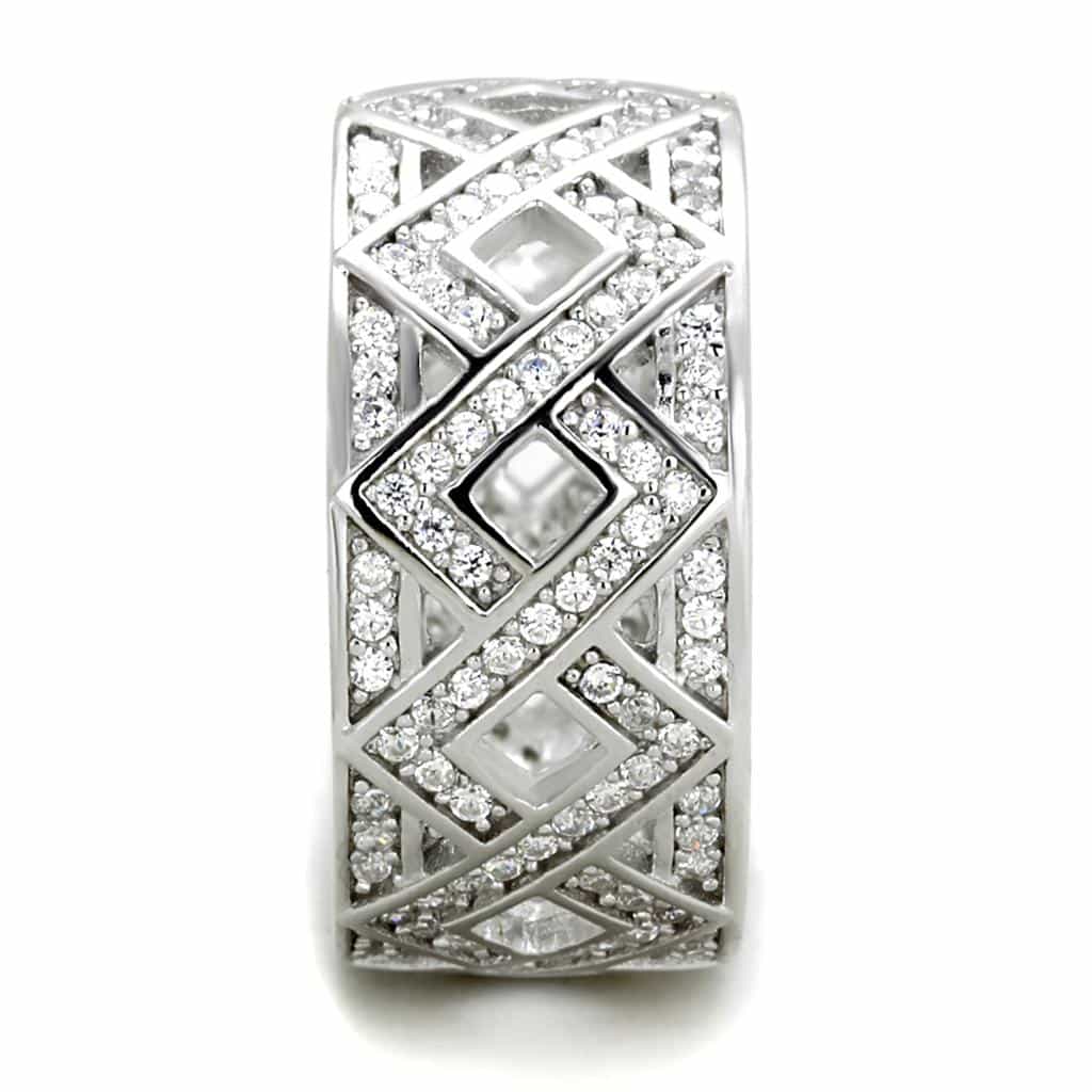 Sterling Silver CZ Pave Diamond Lattice X Wide Ring view 9