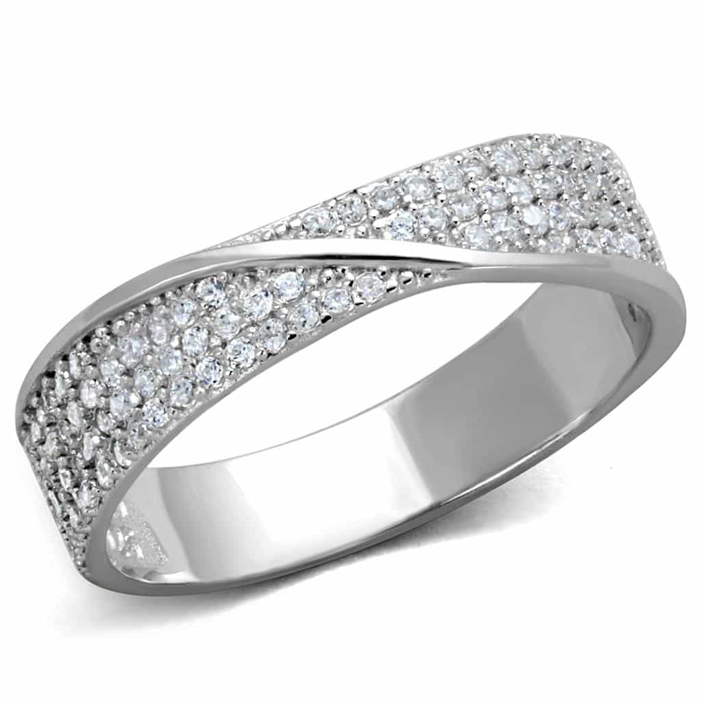 Sterling Silver CZ Pave Triple Row Wide Band Ring view 10