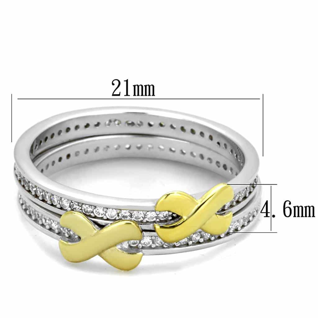Sterling Silver Gold Two Tone CZ X Kiss Pave Ring view 7