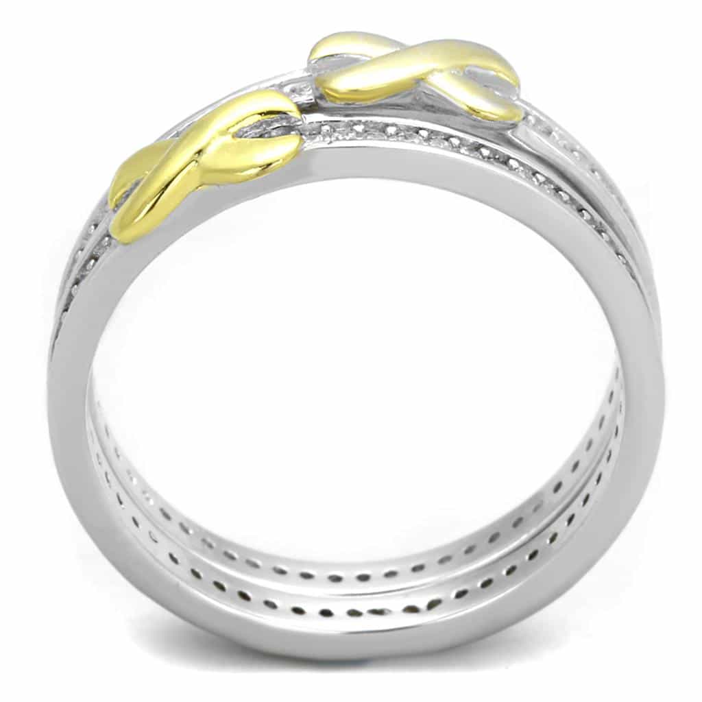 Sterling Silver Gold Two Tone CZ X Kiss Pave Ring view 3
