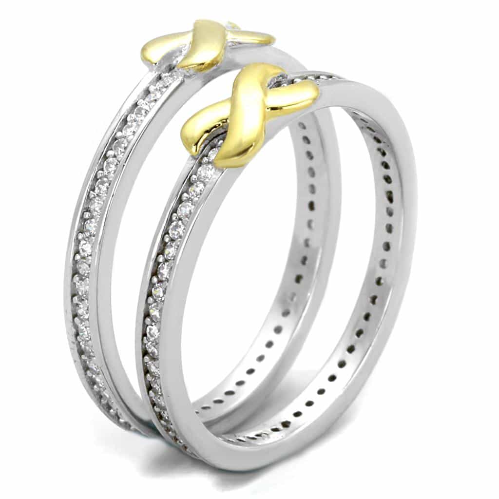 Sterling Silver Gold Two Tone CZ X Kiss Pave Ring view 4