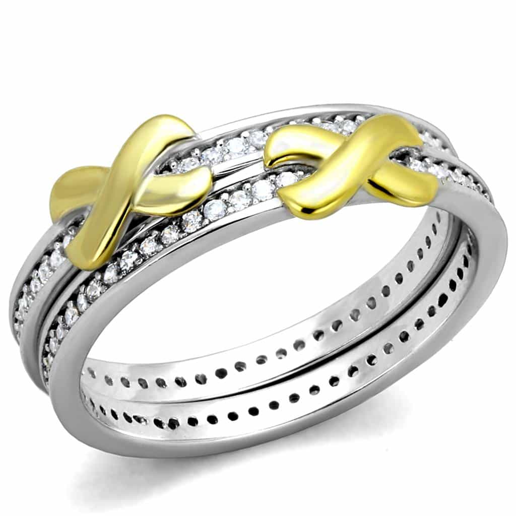 Sterling Silver Gold Two Tone CZ X Kiss Pave Ring view 5