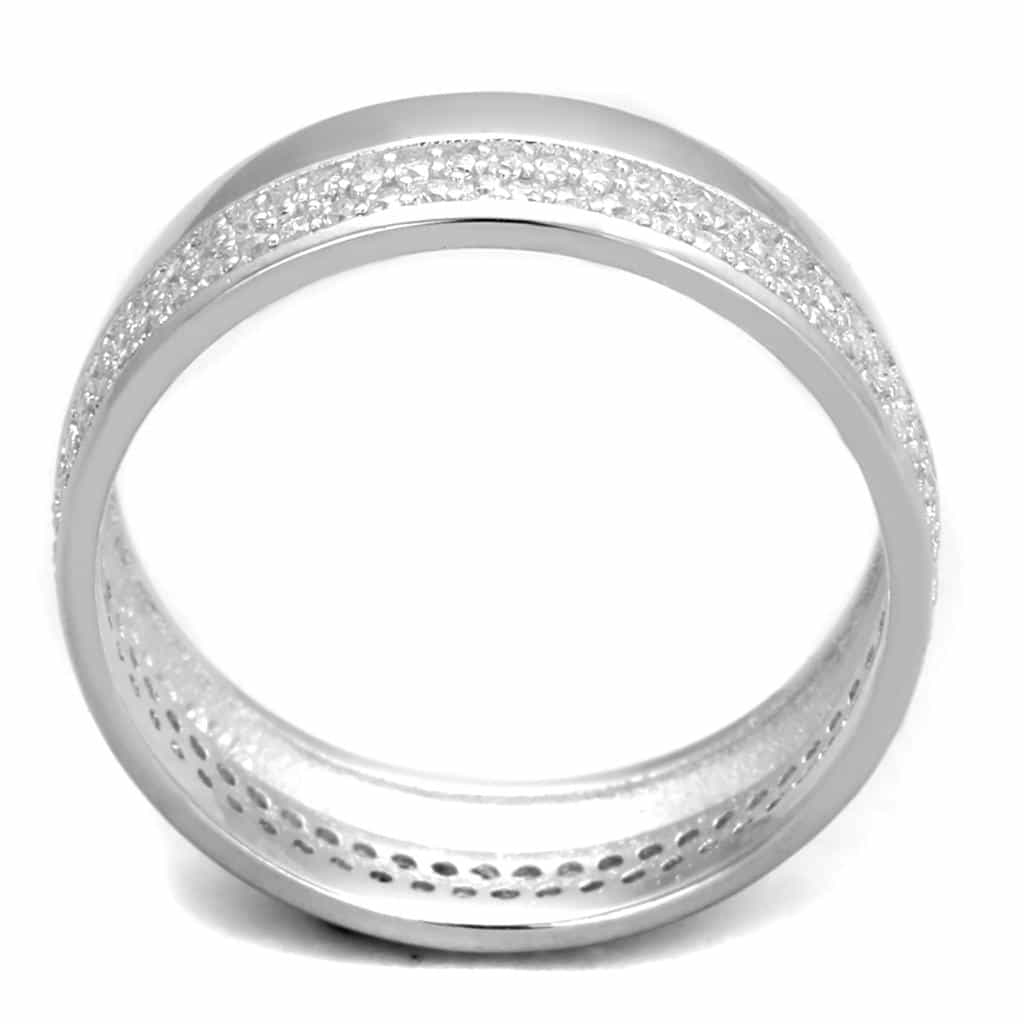 Sterling Silver CZ Multi Row Pave Wide Wedding Band Ring view 3