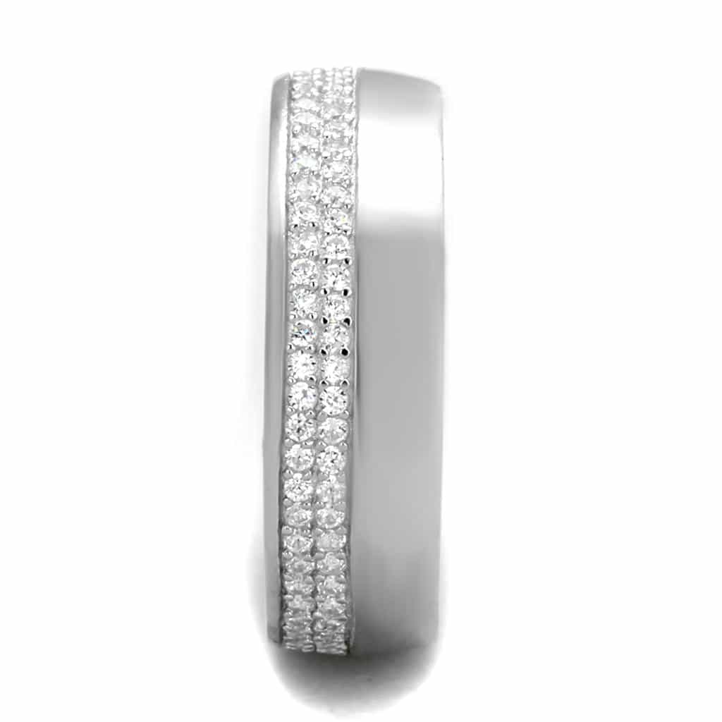 Sterling Silver CZ Multi Row Pave Wide Wedding Band Ring view 9