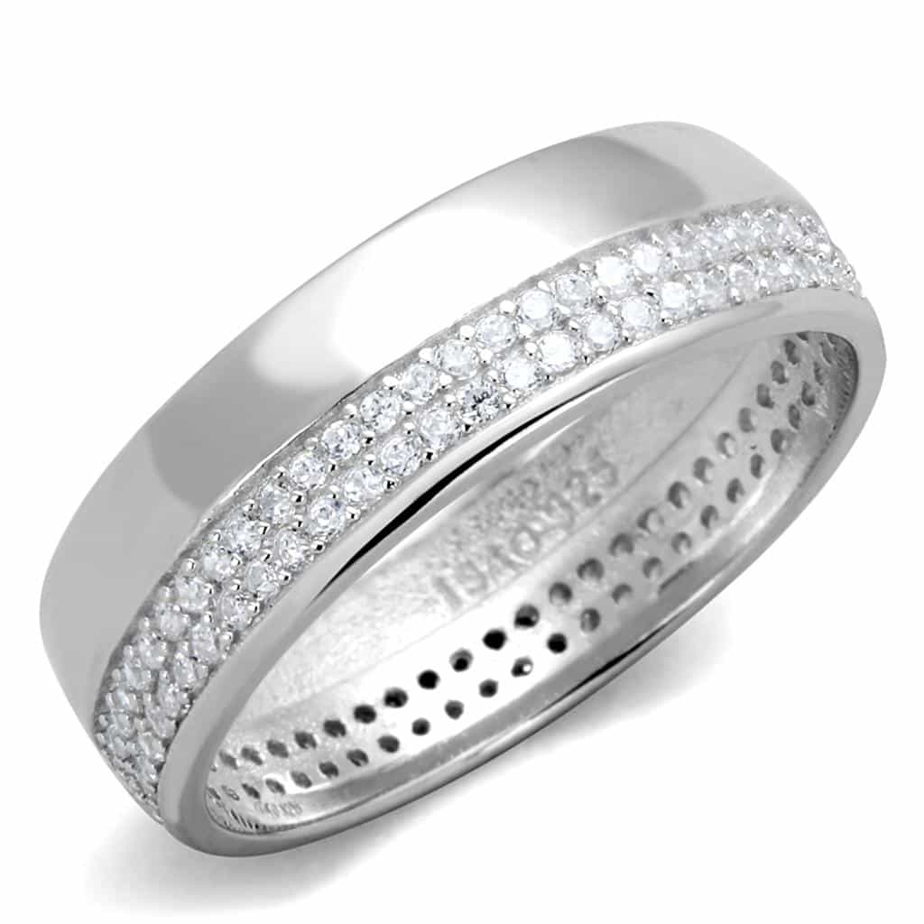 Sterling Silver CZ Multi Row Pave Wide Wedding Band Ring view 10