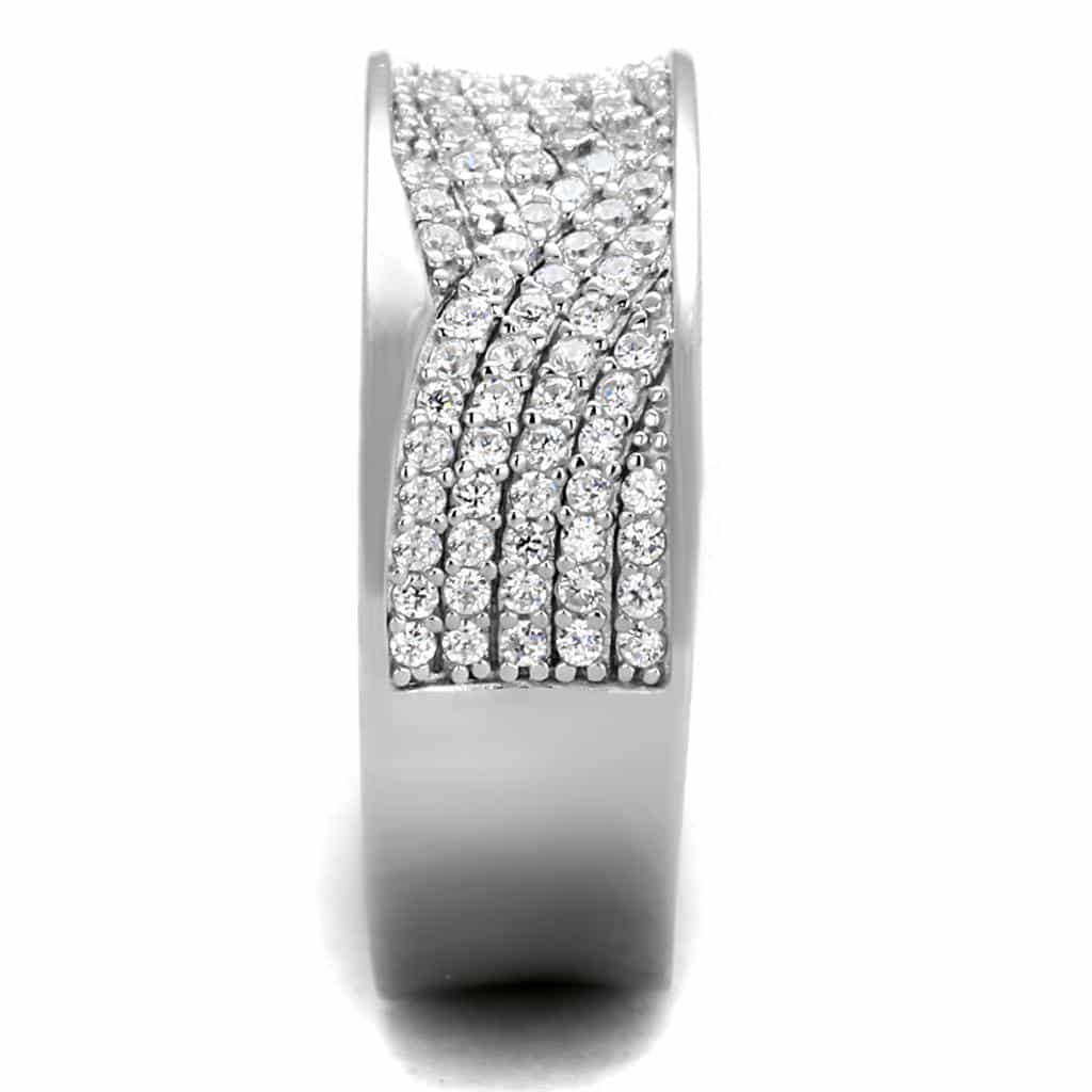 Sterling Silver CZ Diagonal Pave Half Band Ring view 9
