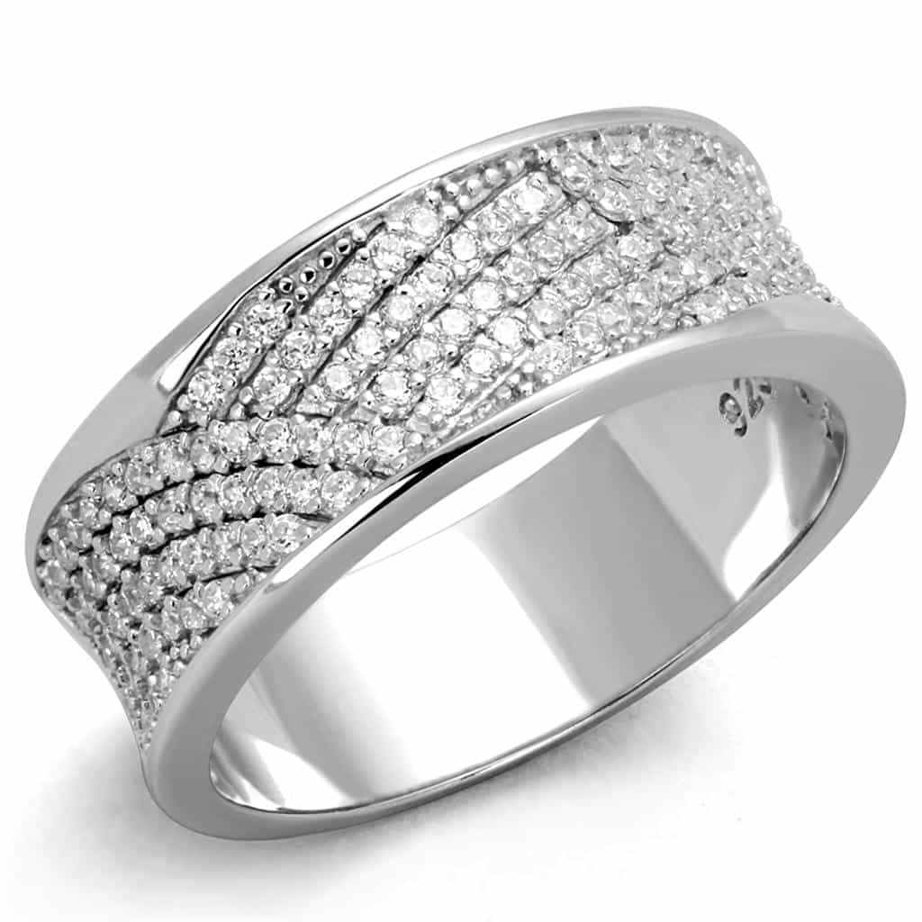 Sterling Silver CZ Diagonal Pave Half Band Ring view 10