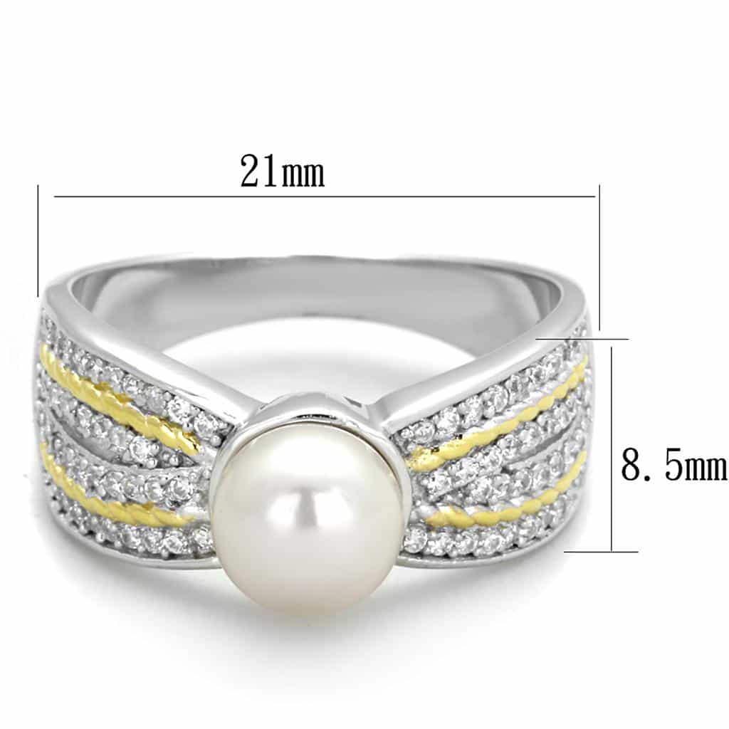 Sterling Silver Gold Two Tone Pearl CZ Pave X Row Ring view 7