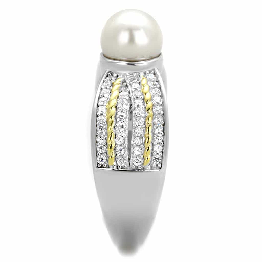Sterling Silver Gold Two Tone Pearl CZ Pave X Row Ring view 9