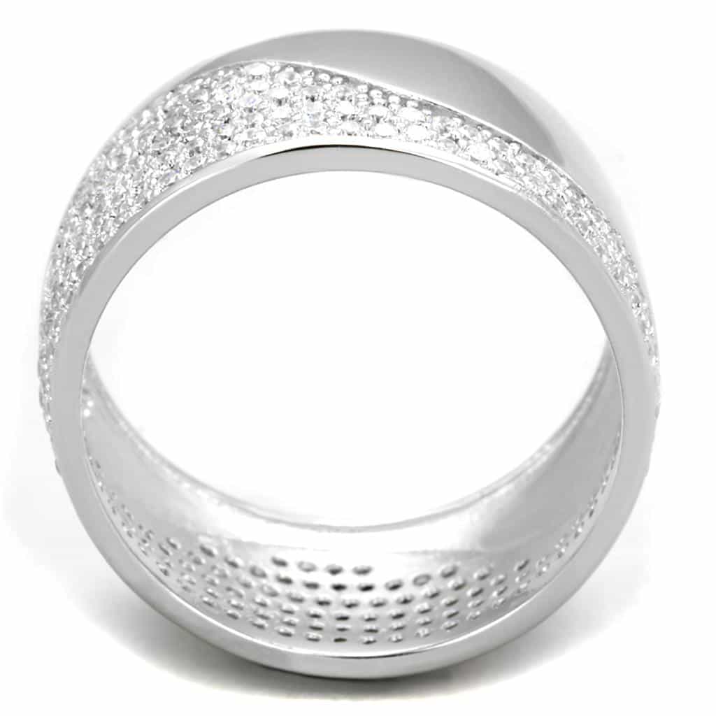 Sterling Silver CZ Multi Row Pave Dome Wide Ring view 3