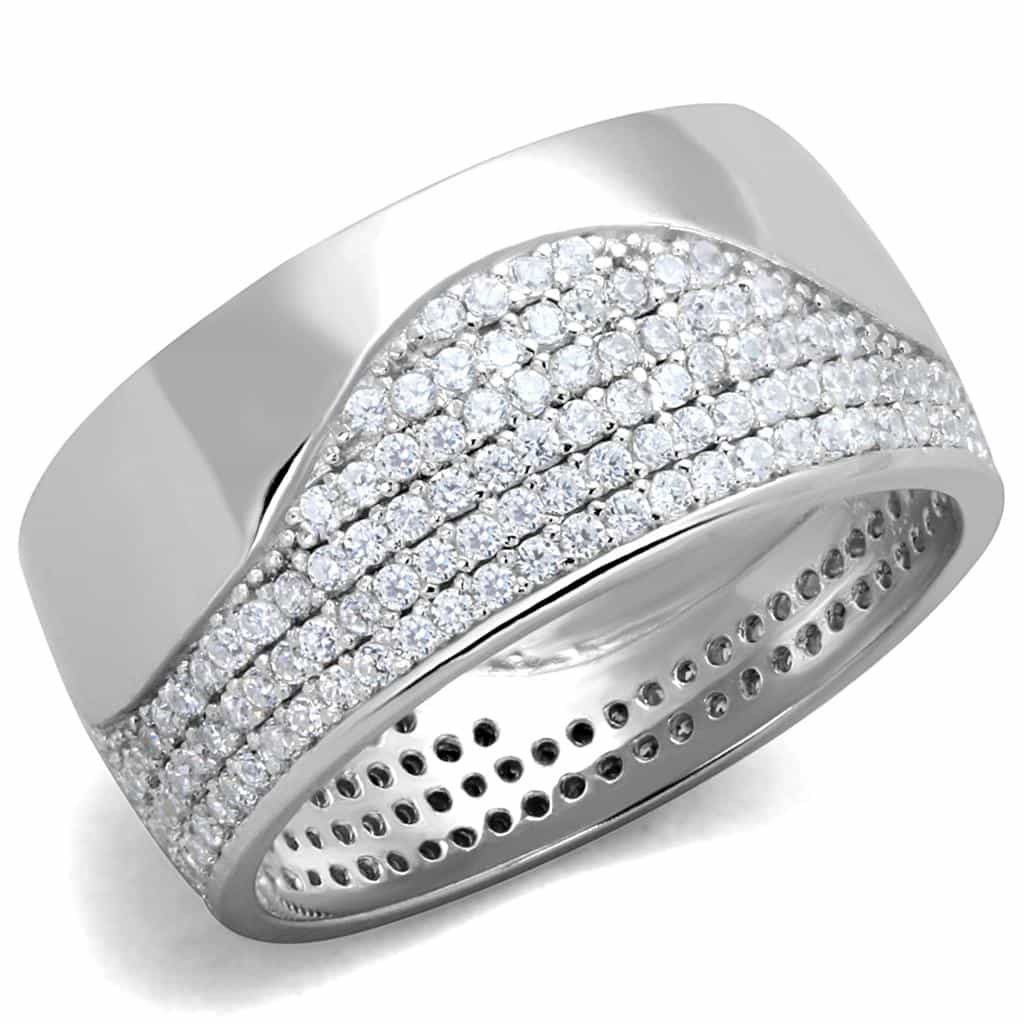 Sterling Silver CZ Multi Row Pave Dome Wide Ring view 10
