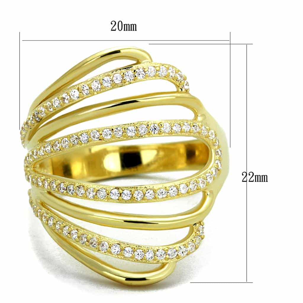 Sterling Silver Gold Two Tone CZ Pave Multi Wave Wide Ring view 2