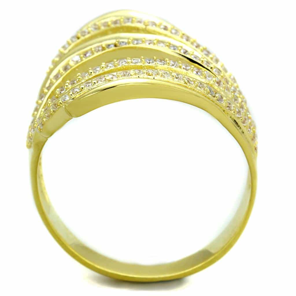 Sterling Silver Gold Two Tone CZ Pave Multi Wave Wide Ring view 8