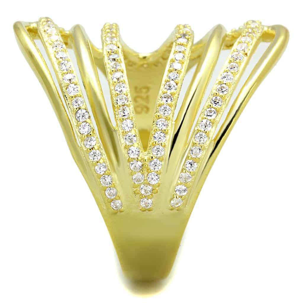 Sterling Silver Gold Two Tone CZ Pave Multi Wave Wide Ring view 9