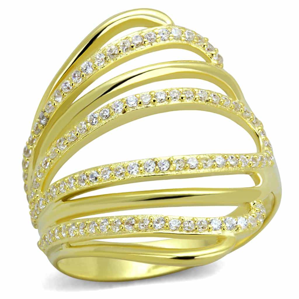 Sterling Silver Gold Two Tone CZ Pave Multi Wave Wide Ring view 10