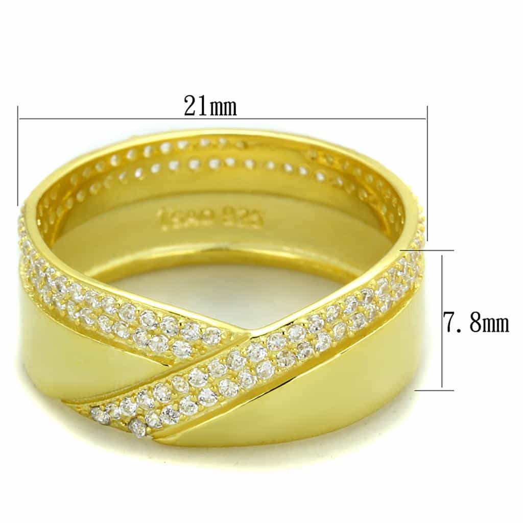 Sterling Silver Gold Two Tone CZ Pave Crossover Wide Band Ring view 7