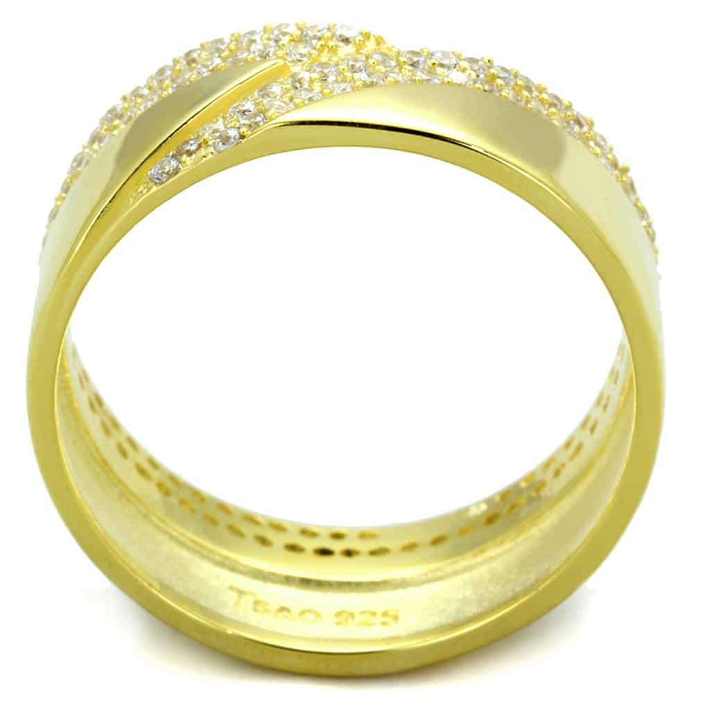 Sterling Silver Gold Two Tone CZ Pave Crossover Wide Band Ring view 8