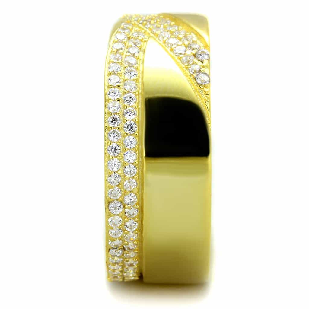 Sterling Silver Gold Two Tone CZ Pave Crossover Wide Band Ring view 4