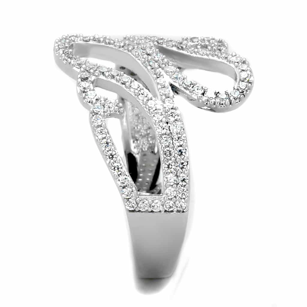 Sterling Silver CZ Pave S Swirl Double Loop Ring view 4