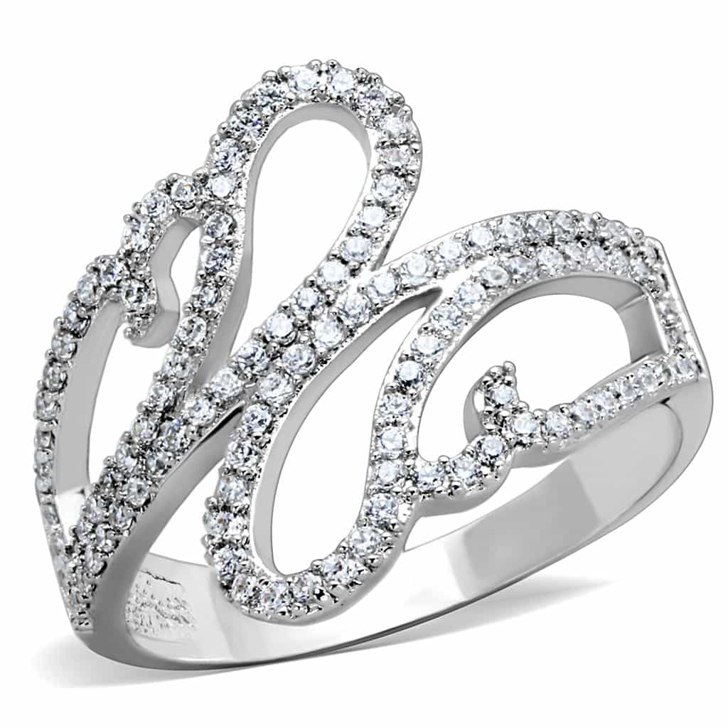 Sterling Silver CZ Pave S Swirl Double Loop Ring view 10