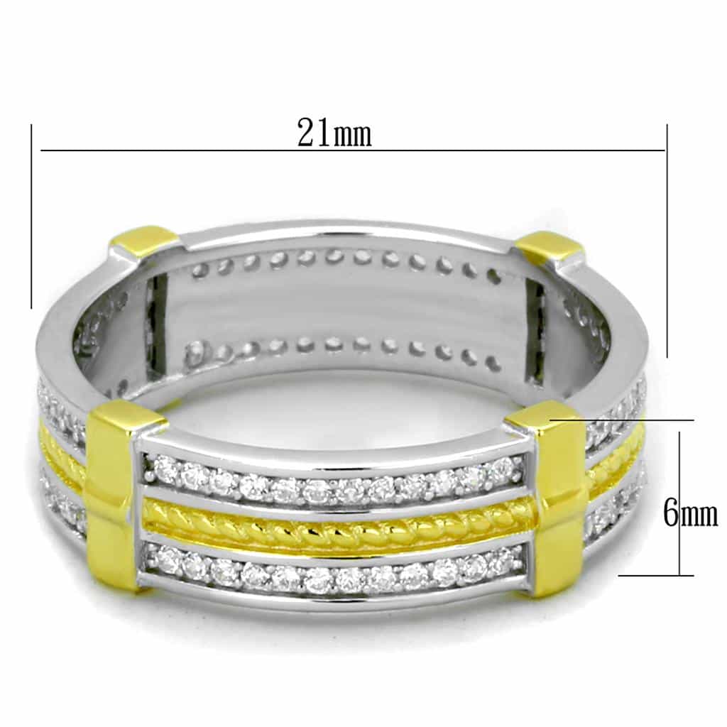 Sterling Silver Gold Two Tone CZ Triple Row Channel Wide Ring view 7