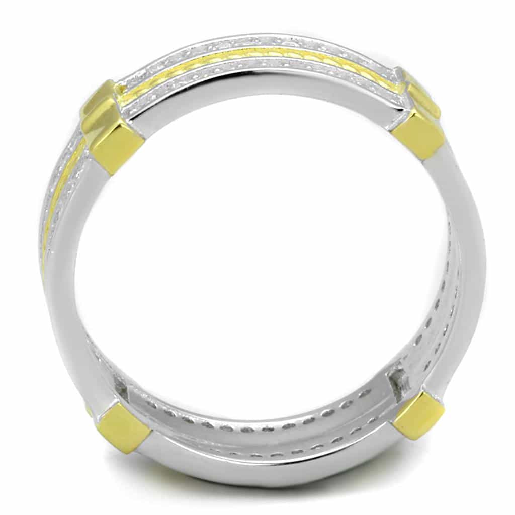 Sterling Silver Gold Two Tone CZ Triple Row Channel Wide Ring view 3