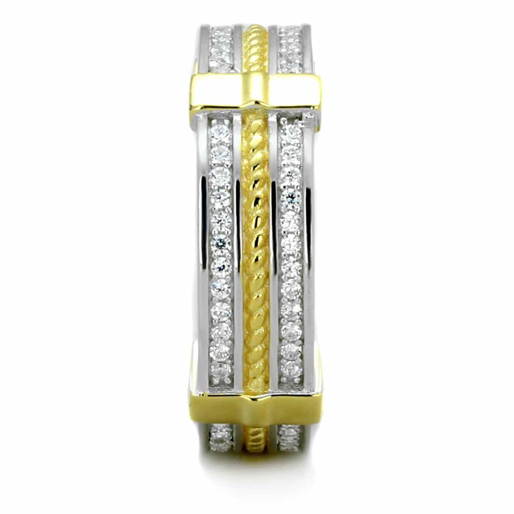 Sterling Silver Gold Two Tone CZ Triple Row Channel Wide Ring view 9