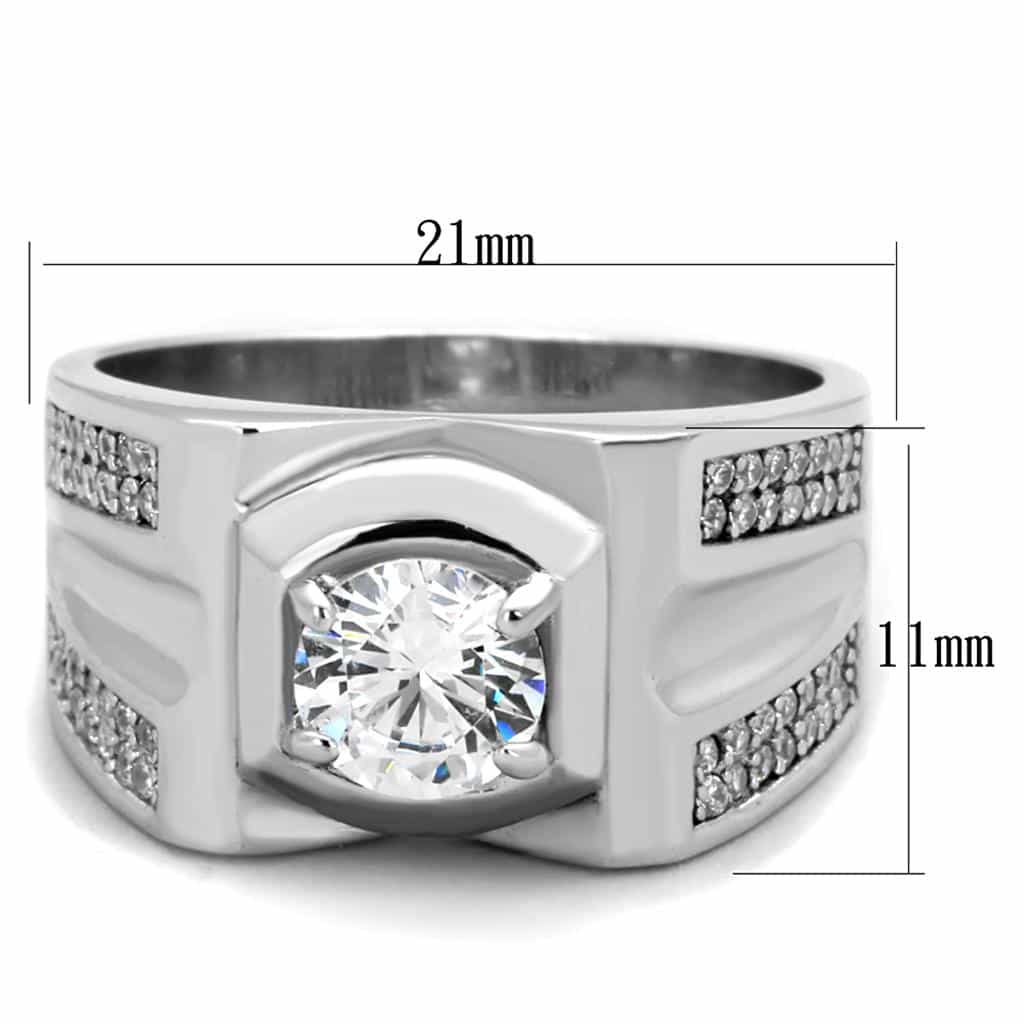 Sterling Silver CZ Round Bezel Halo Geometric Wide Signet Ring view 7