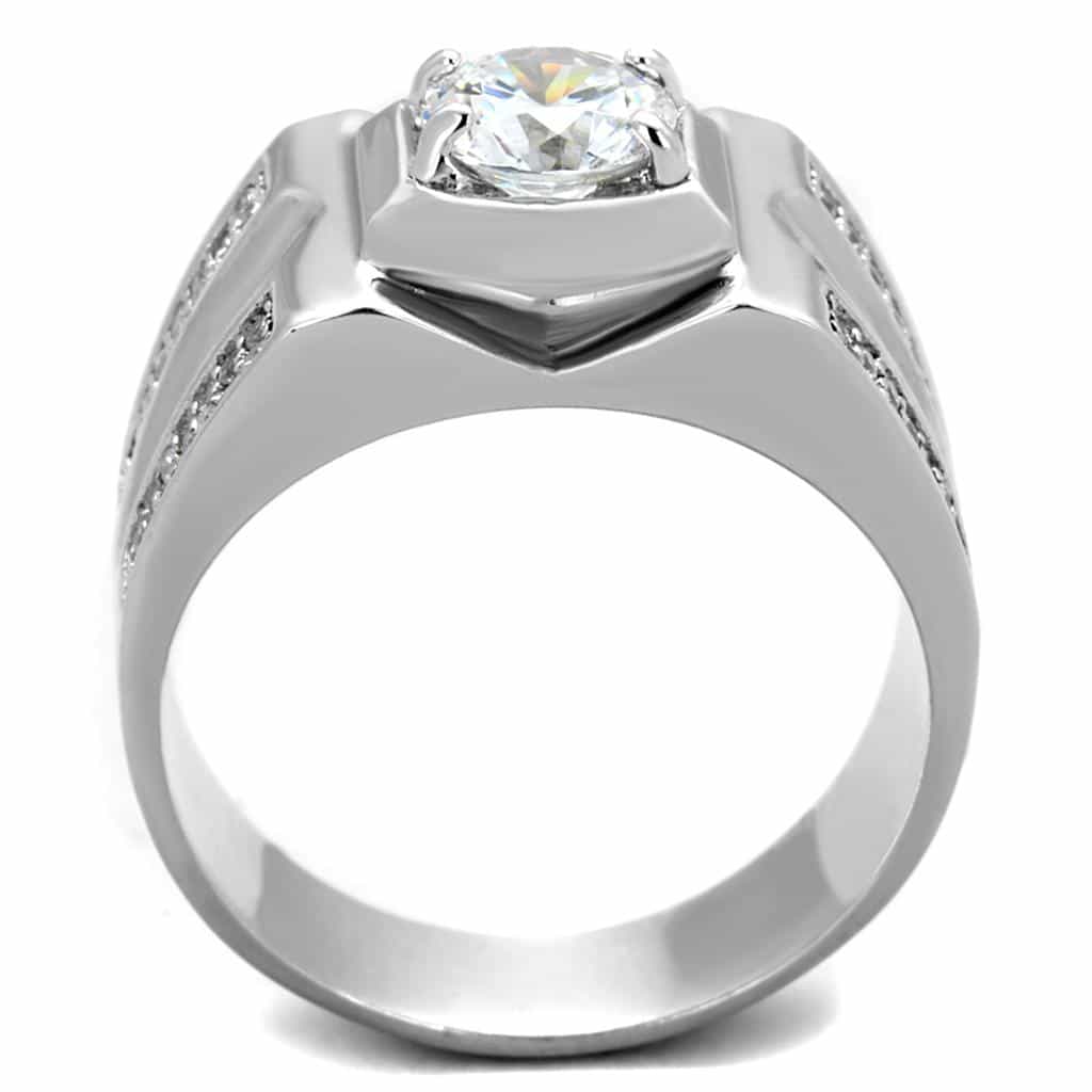 Sterling Silver CZ Round Bezel Halo Geometric Wide Signet Ring view 3