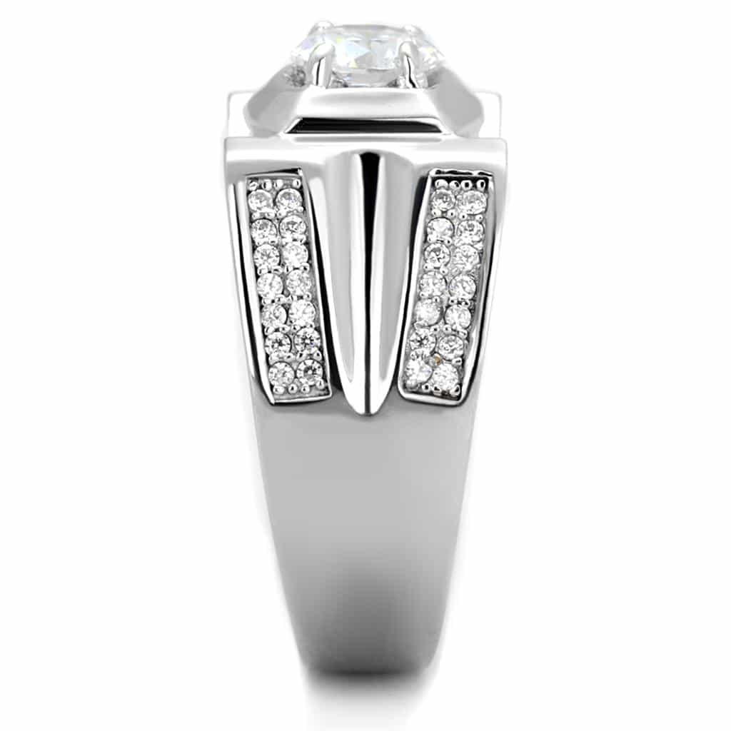 Sterling Silver CZ Round Bezel Halo Geometric Wide Signet Ring view 9