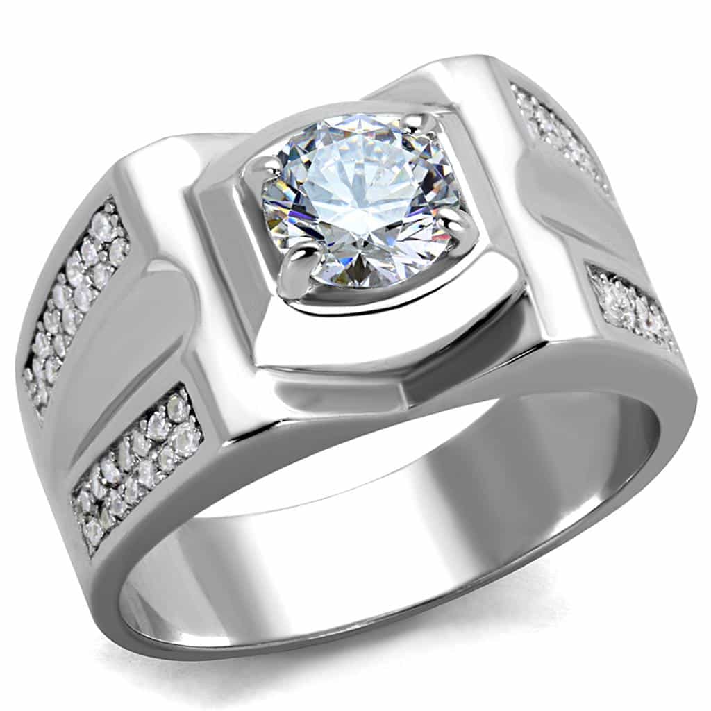 Sterling Silver CZ Round Bezel Halo Geometric Wide Signet Ring view 10