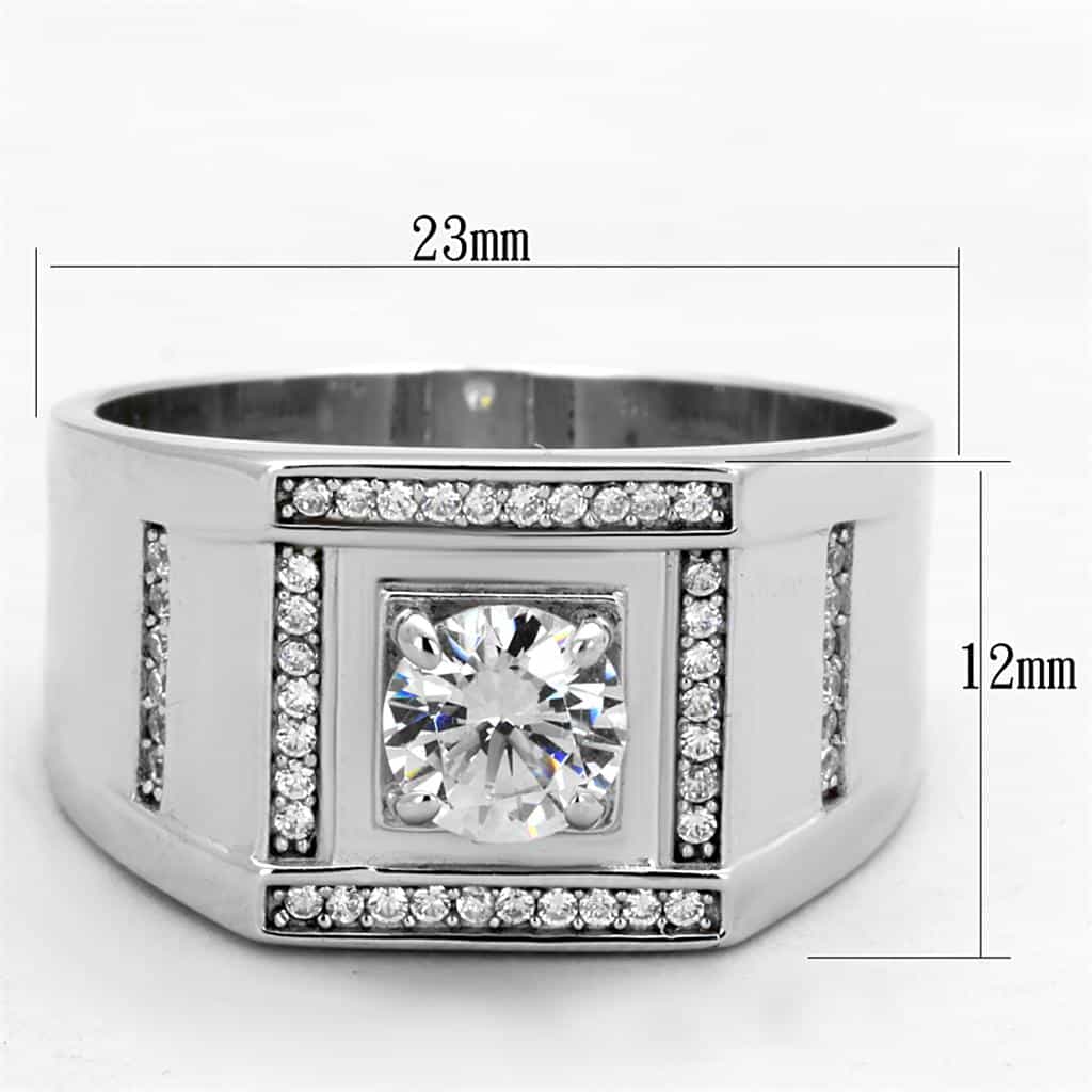 Sterling Silver CZ Round Square Bezel Halo Brick Signet Ring view 7