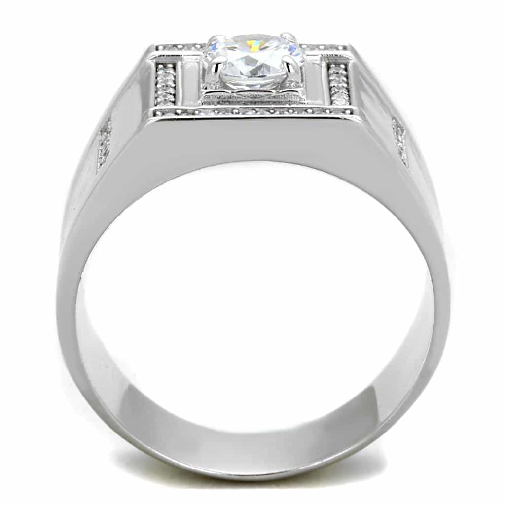 Sterling Silver CZ Round Square Bezel Halo Brick Signet Ring view 8