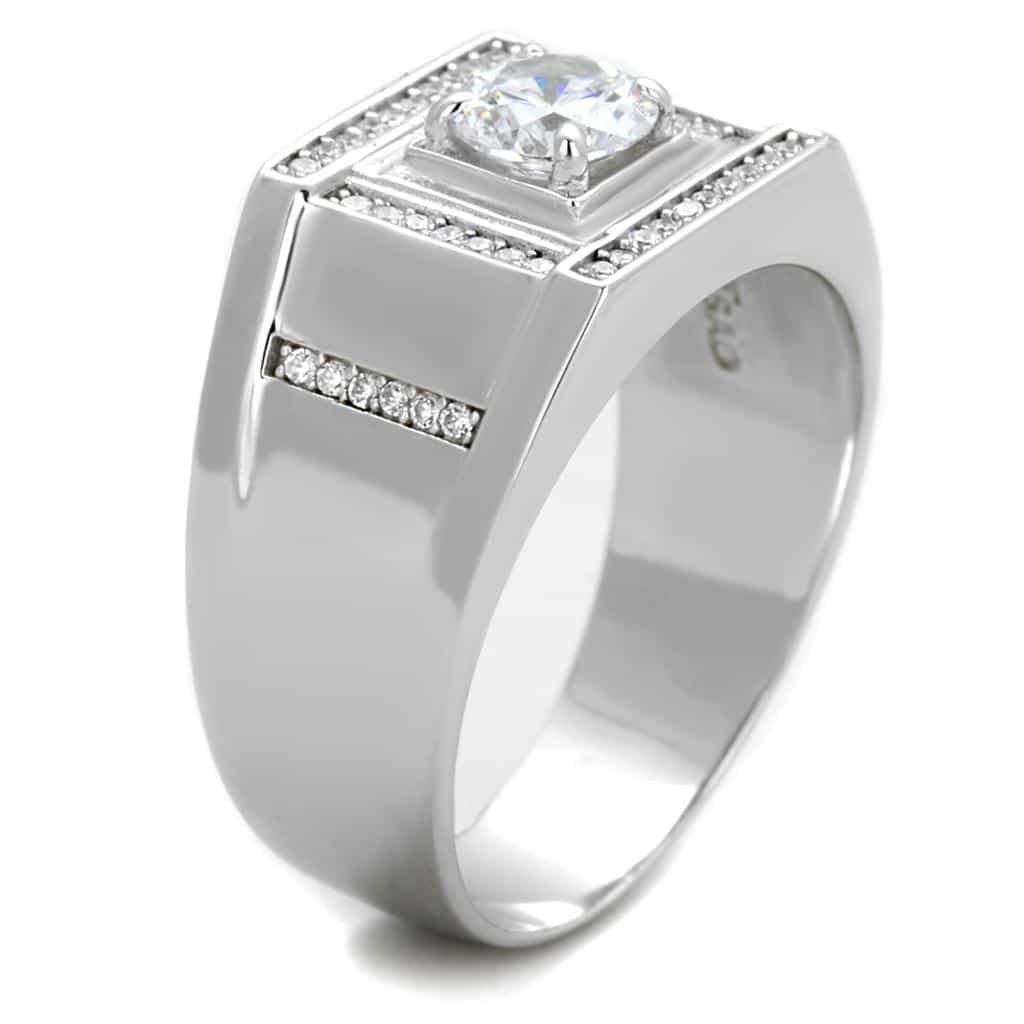 Sterling Silver CZ Round Square Bezel Halo Brick Signet Ring view 9