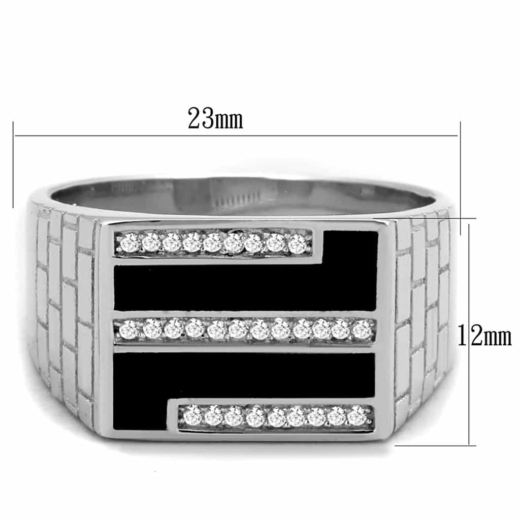 Sterling Silver Black Onyx CZ Double Bar Brick Signet Ring view 7