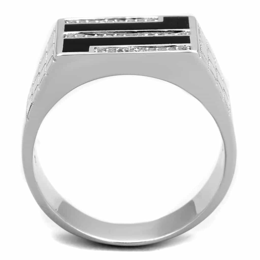 Sterling Silver Black Onyx CZ Double Bar Brick Signet Ring view 8