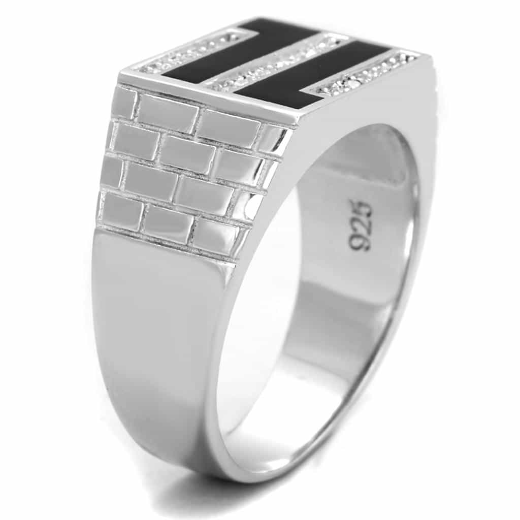 Sterling Silver Black Onyx CZ Double Bar Brick Signet Ring view 9