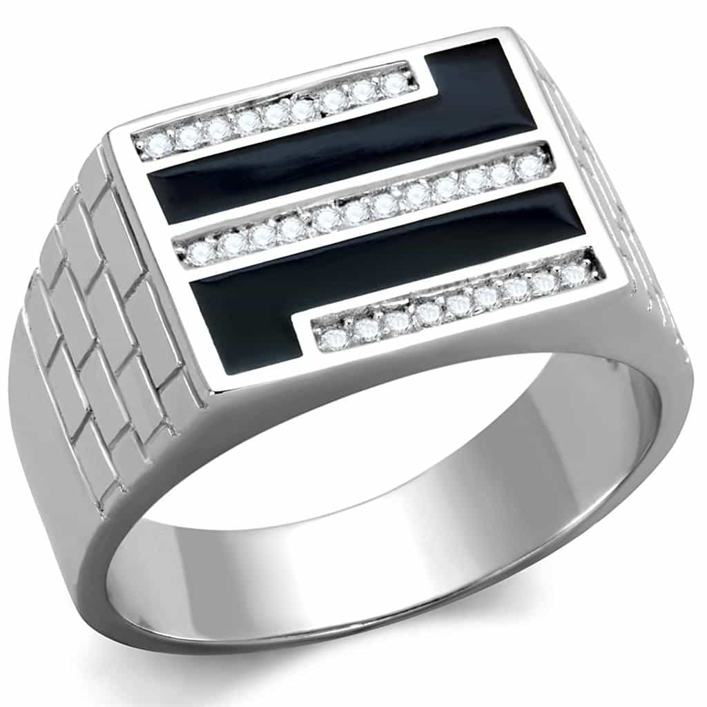 Sterling Silver Black Onyx CZ Double Bar Brick Signet Ring view 10